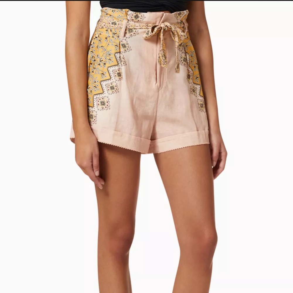 Agua Bendita Linen Blend Embroidered Shorts Pink Yellow | Size L | $150 Retail